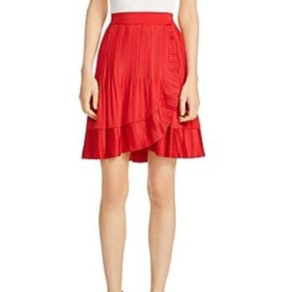 Maje Red Ruffle Embellishment Knee-Length Skirt